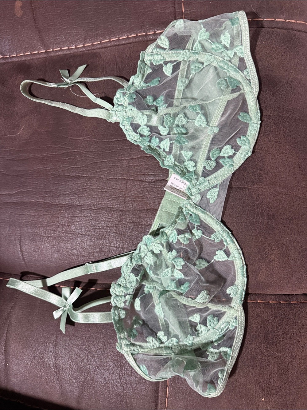 Sheer Embroidered Bralette - Mint Green